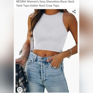 NWT Reoria Women's Sexy White Crop Tank, Size Large